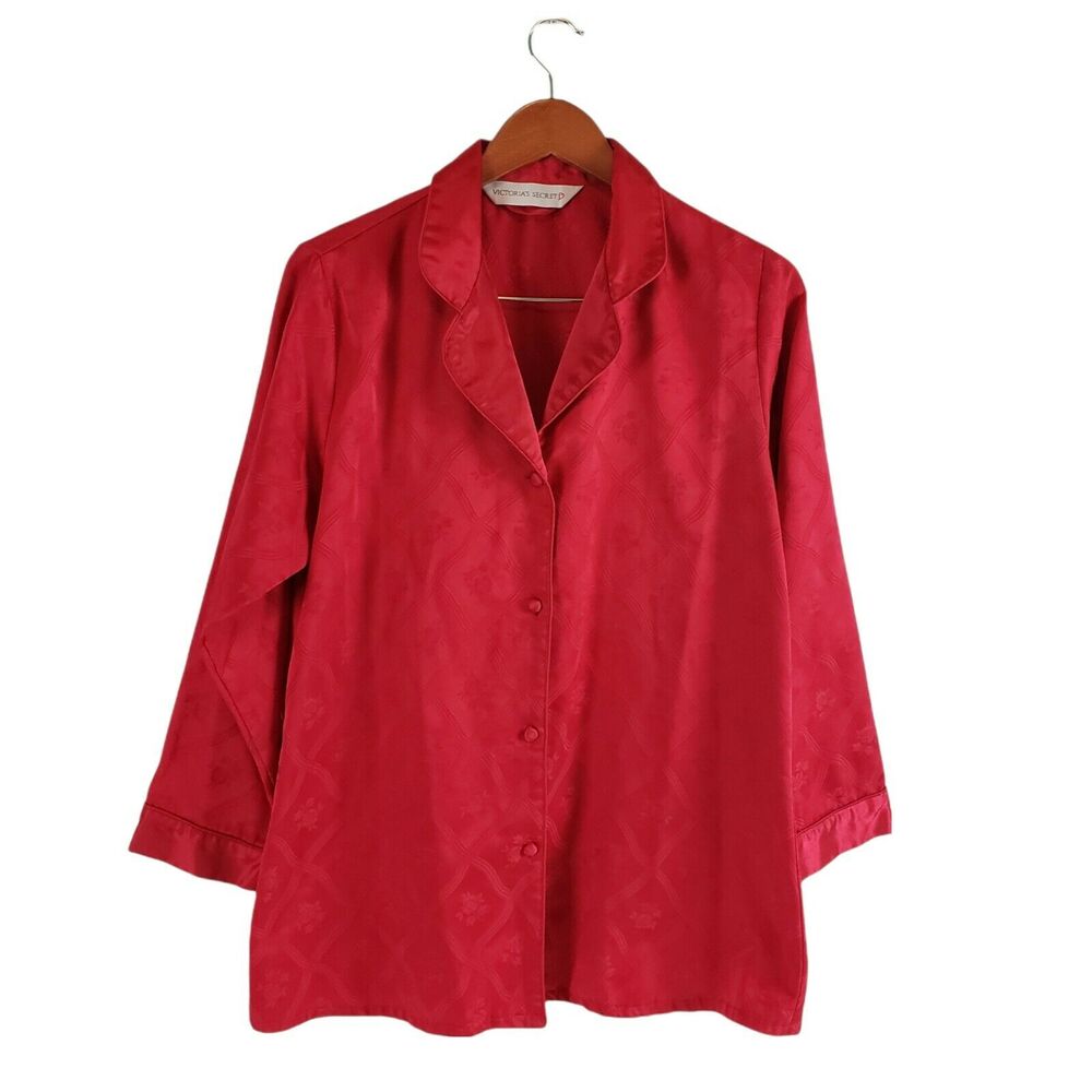 VS Vintage SIZE M Victoria's Secret Red Sleep Shirt Button Down Long Sleeve Top